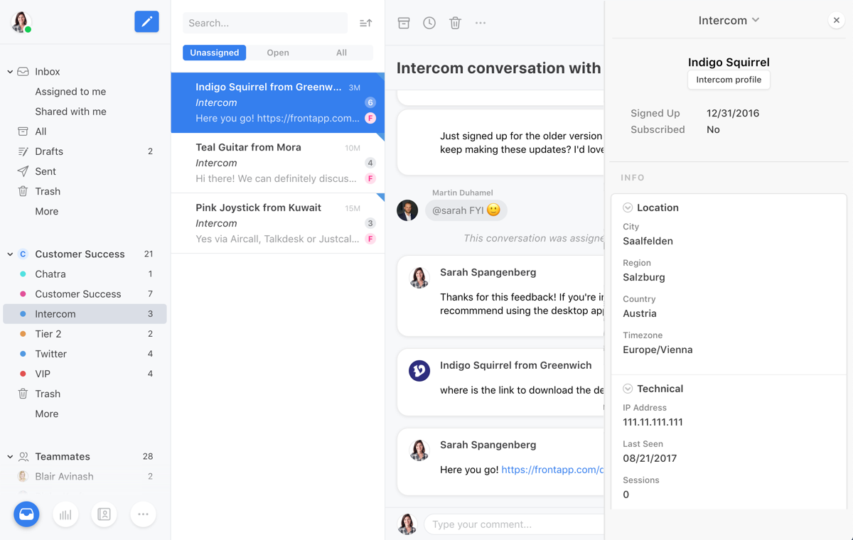 Intercom screenshot